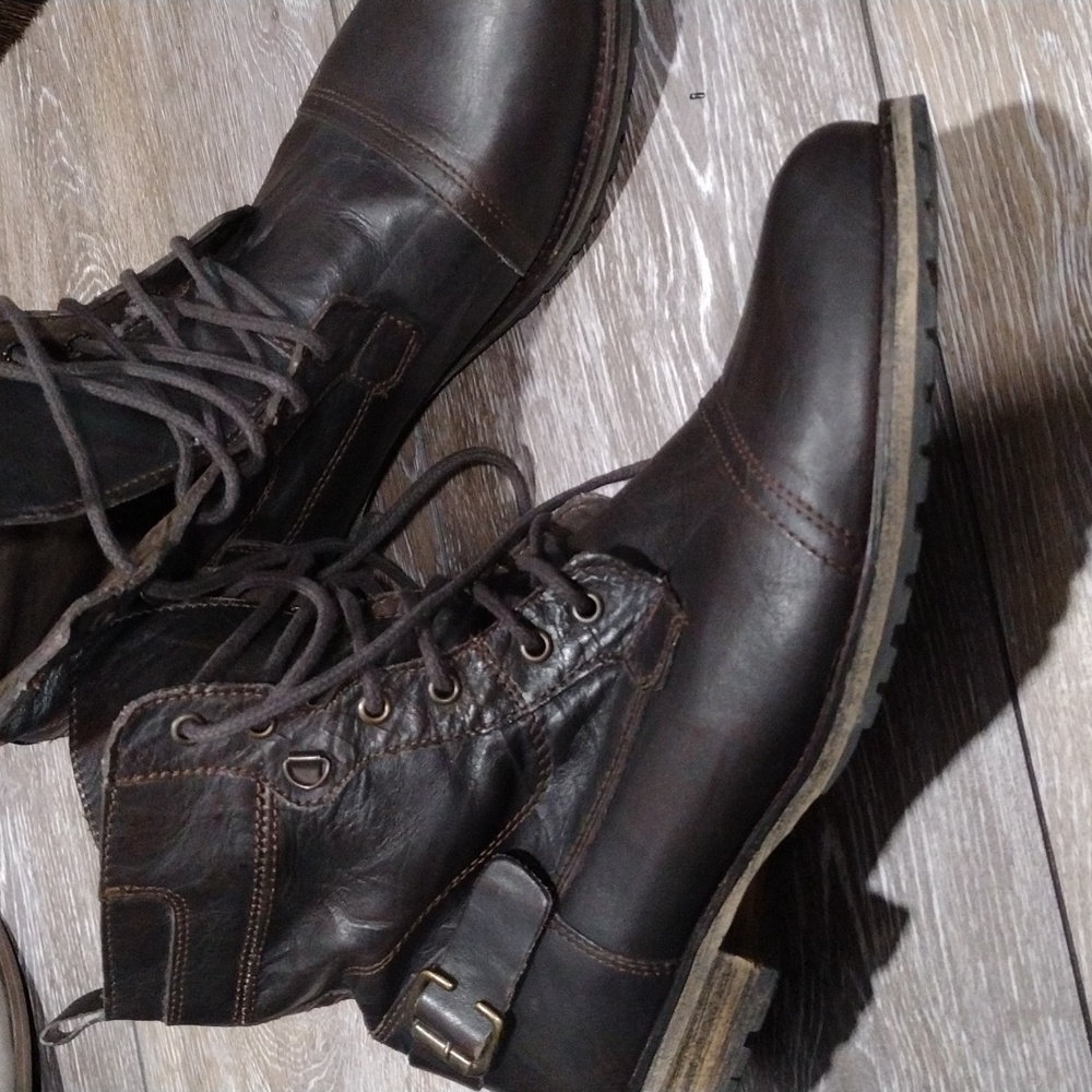 Call It Spring dark brown leather combat boots. Mint condition. Size 12